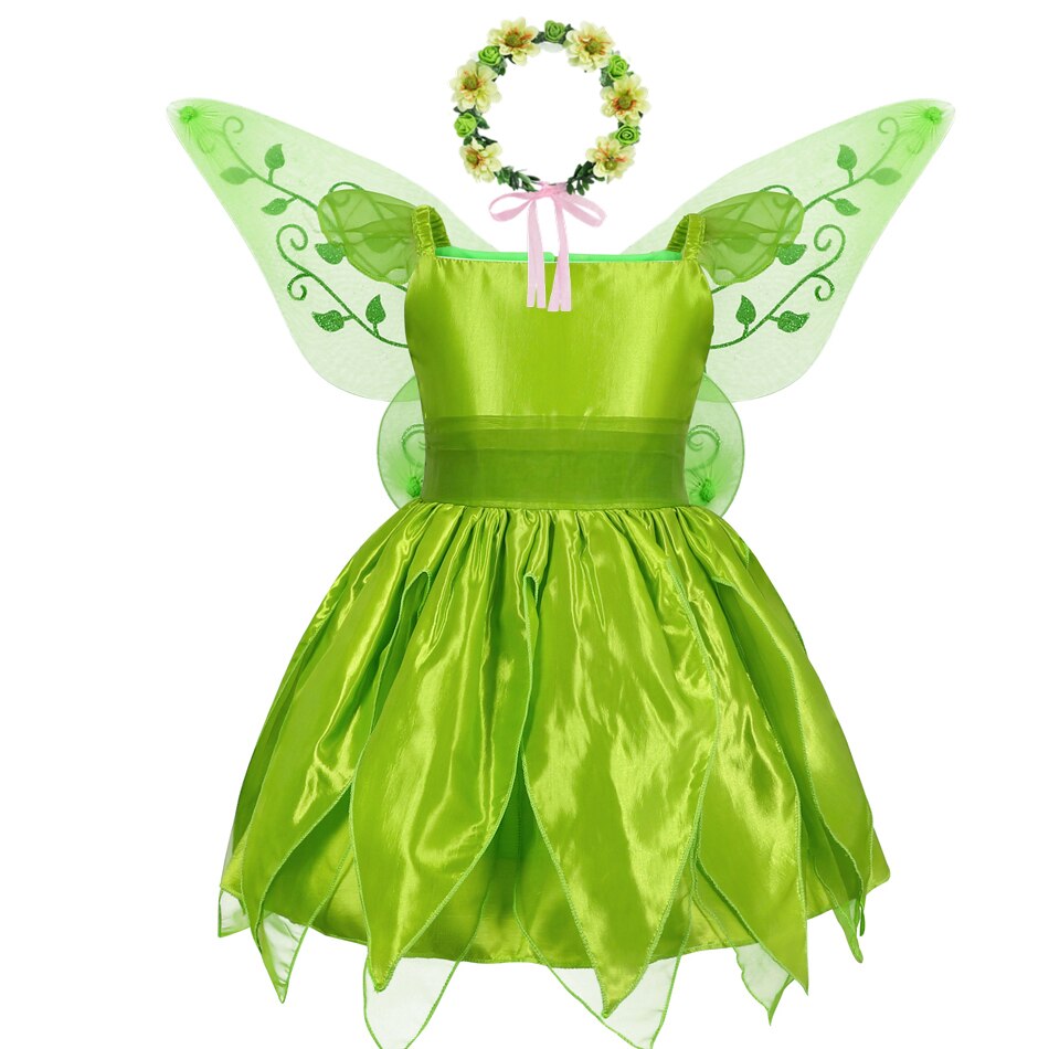 2022 Disney Kid Princess Fairy Costume Tinker Bell ballet Dress Sleeveless+ Wing Girl Costume Cosplay Carnival Halloween Party alx