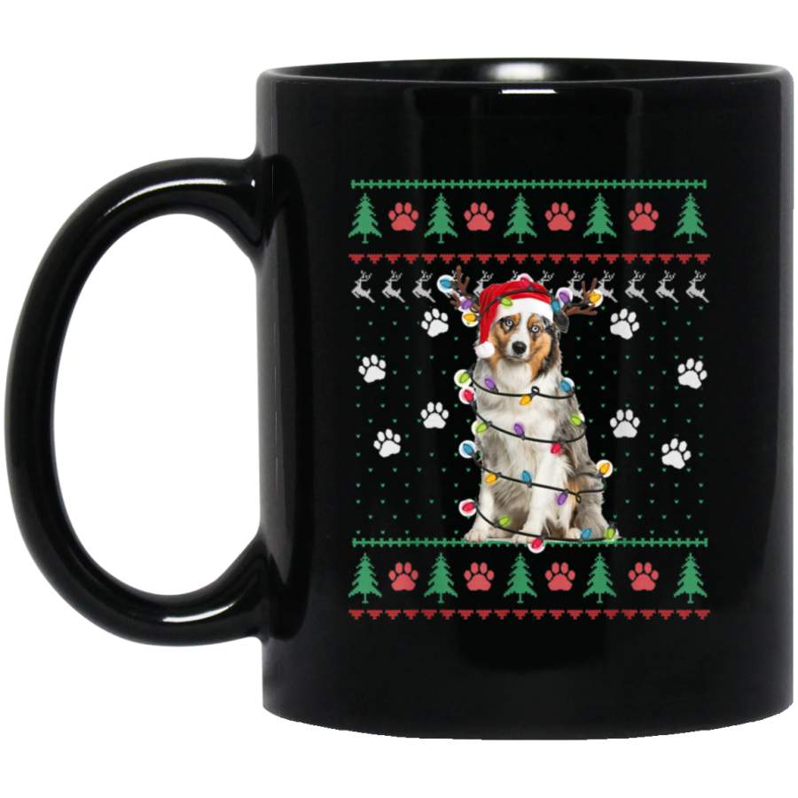 Australian Shepherd Ugly Christmas Sweater Funny Dog Lover 11 oz 15 oz Mug Black