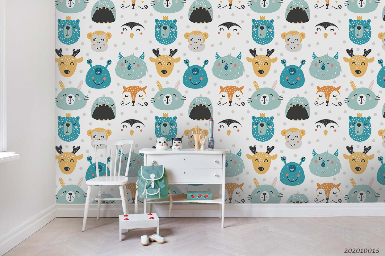 3D Cartoon Cute Animal Bear Fox Bird Pattern Wall Mural Wallpaper Wj 5039