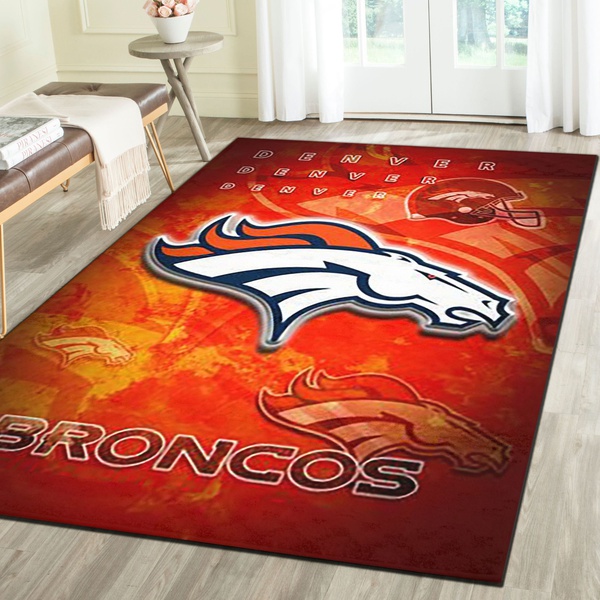 Denver Broncos Area Rug, Football Team Living Room Bedroom Carpet, Man Cave Floor Mat