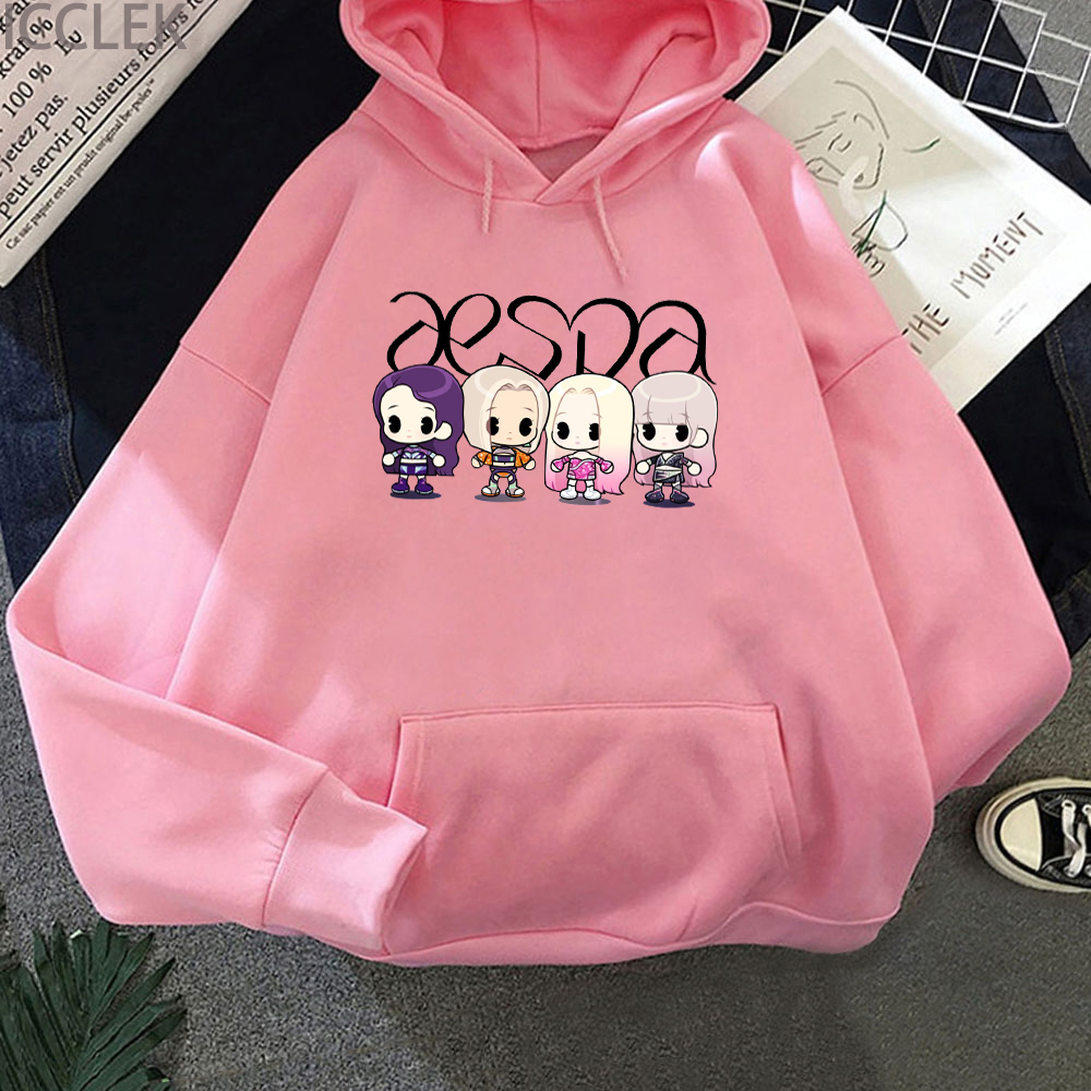 Cartoon Cute AESPA Hoodie Kpop Fashion Sweatshirt Harajuku Letter Printing Sweatshirt Hoodie Streetwear Women alx