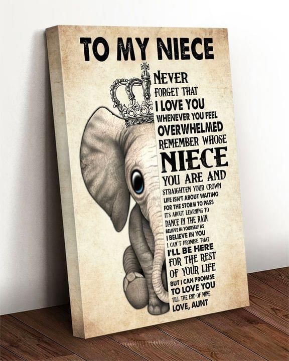 To my niece whenever you feel overwhelmed remember whose niece you are straighten your crown aunt elephant poster canvas poster canvas