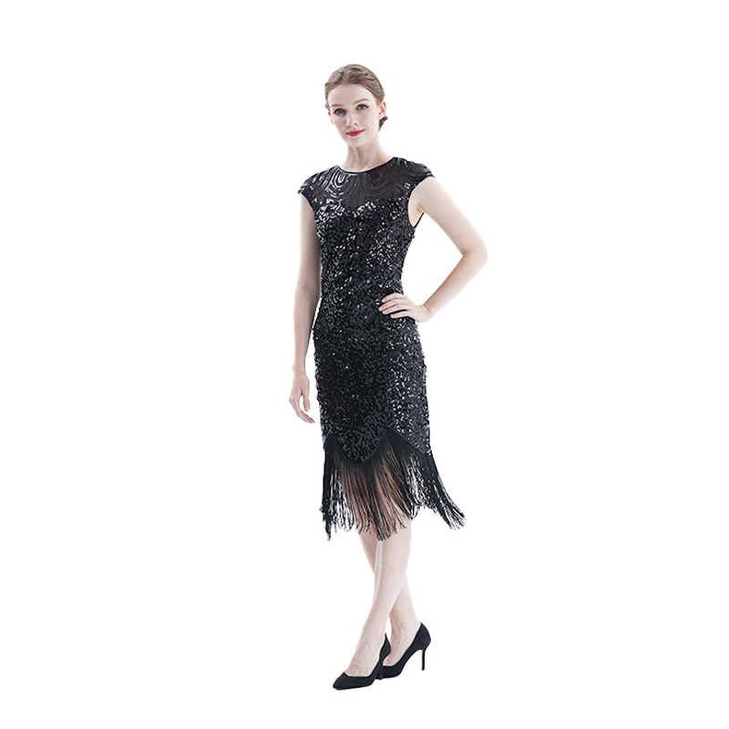 Women Sequin Fringe 1920’s Dress Great Gatsby Costume Cocktail Party Flapper Dress Plus Size alx