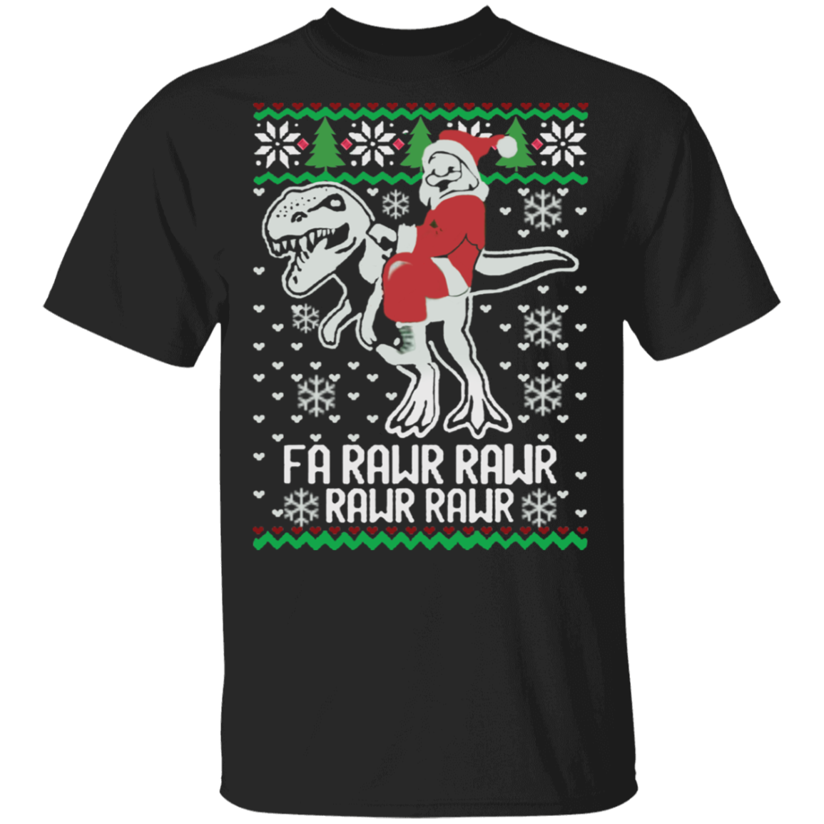 T-Rex With Santa Clause Fa Rawr Rawr Christmas T-Shirt Funny Dinosaur Xmas Shirt Gift For Boys