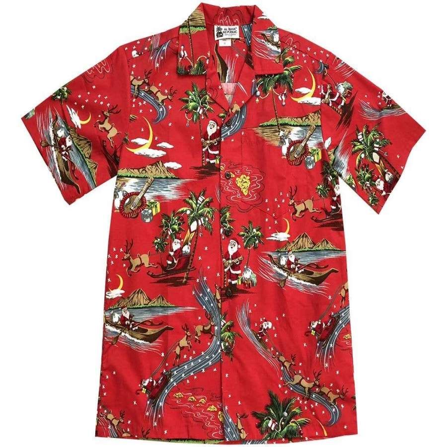 Happy Santa Claus Merry Christmas Red Hawaii Aloha Shirts Ha45209