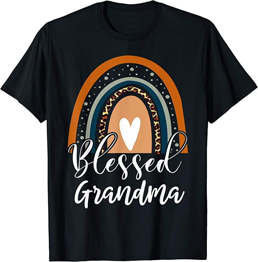 Womens Blessed Grandma Rainbow Leopard Gifts T-Shirt