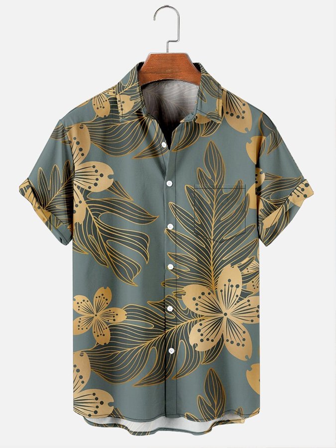 Casual Monstera Plant Print Hawaii Short Sleeve Shirt Ha107330