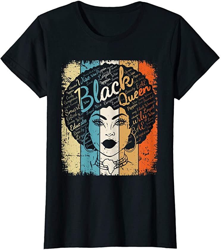 Womens Black Queen Shirt Natural Hair Vintage Black History Month T-Shirt