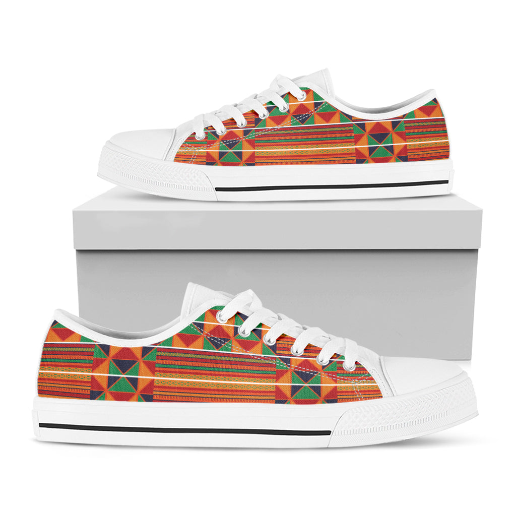 Kente Pattern Print White Low Top Shoes