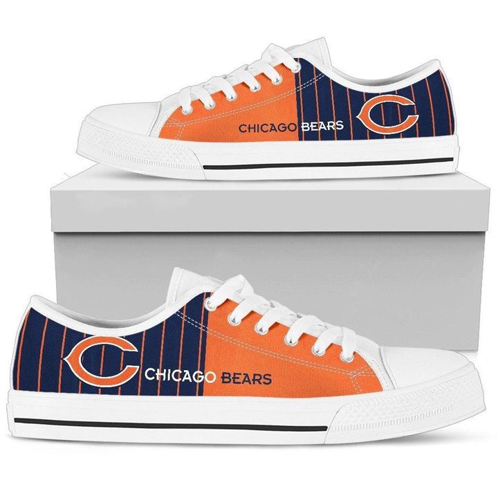 White Low Top Canvas Custom Shoes Gift For Men Cool Simple Design Vertical Stripes Chicago Bears