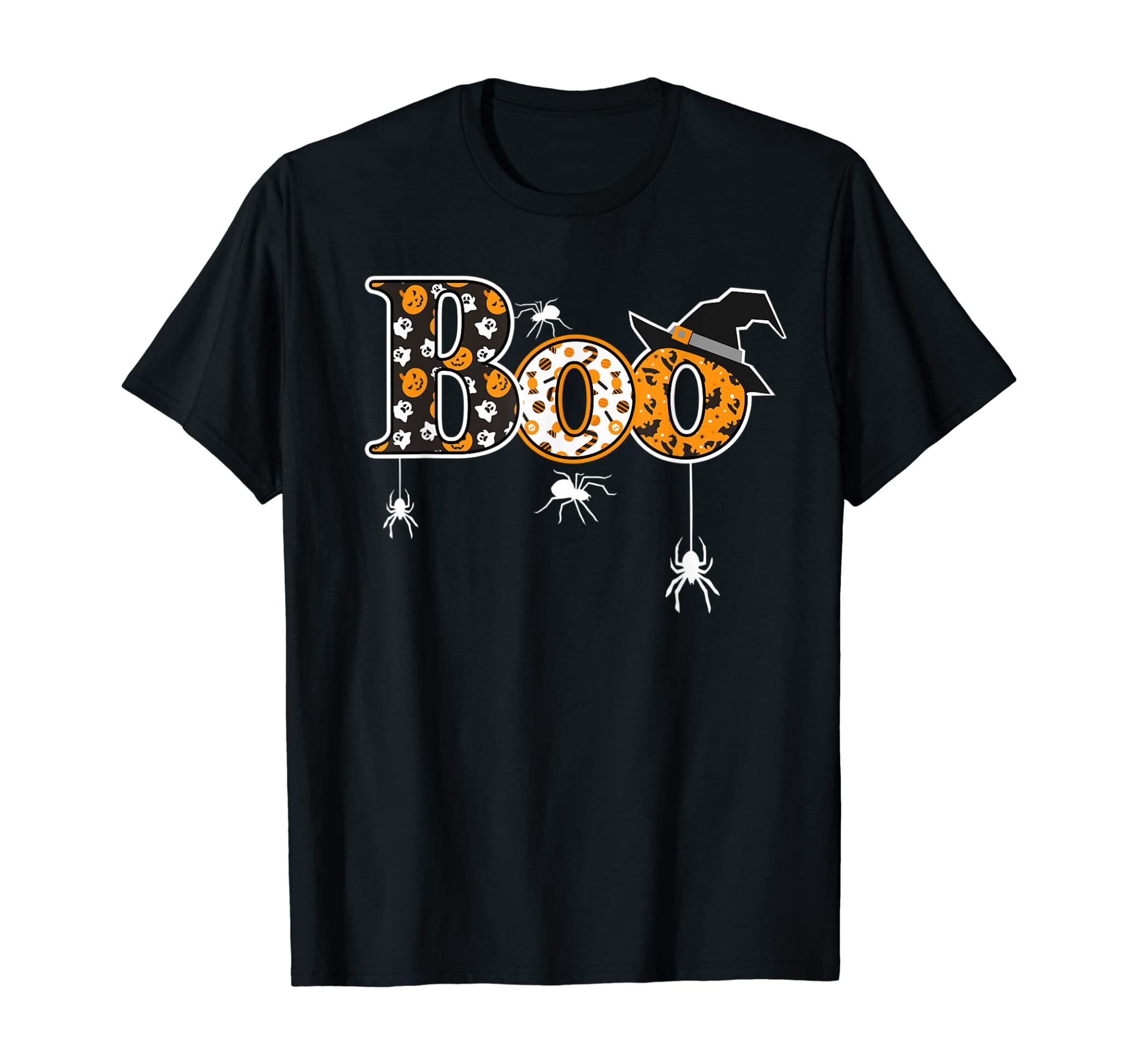 Boo With Spiders And Witch Hat Halloween T-Shirt