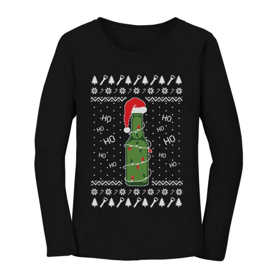 Ugly Christmas Sweater Beer Pong Holiday Party Women Long Sleeve T-Shirt