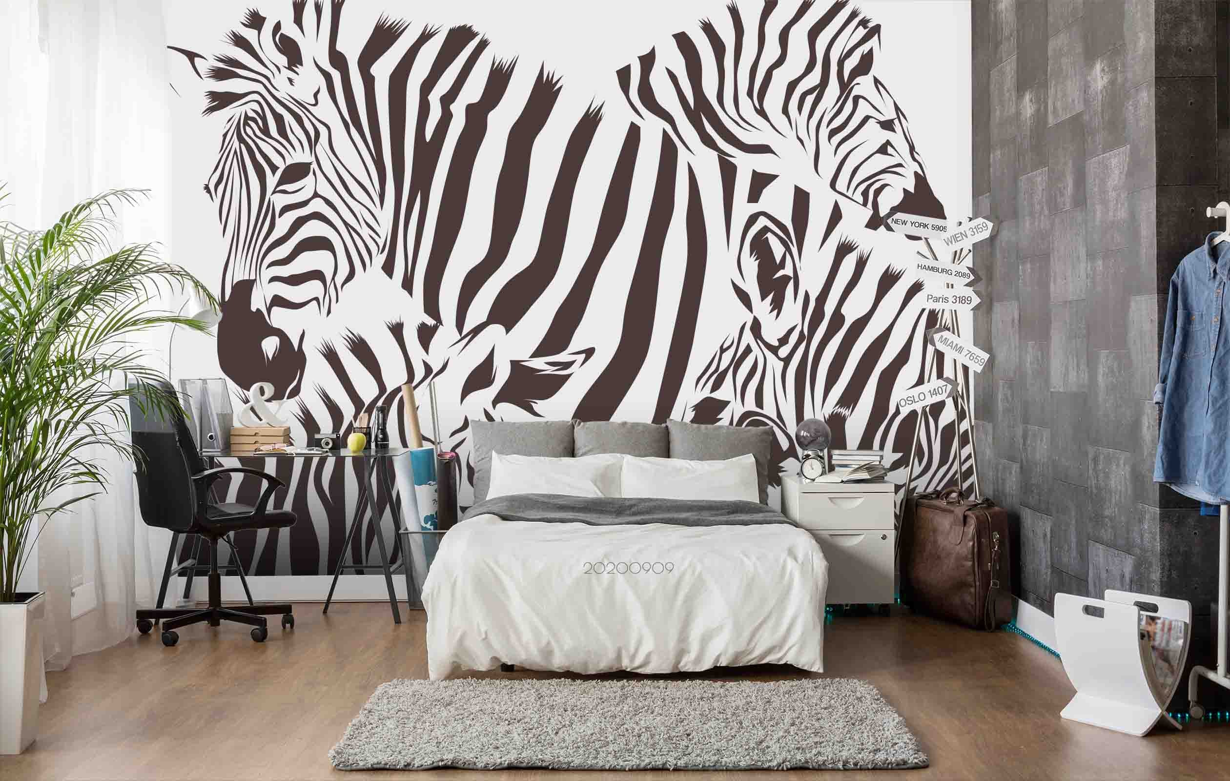 3D Hand Drawn Zebra Animal Pattern Wall Mural Wallpaper Lxl 556