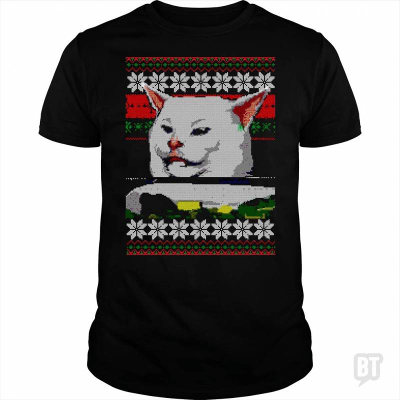 Woman Yelling at a Cat Ugly Christmas Sweater Part