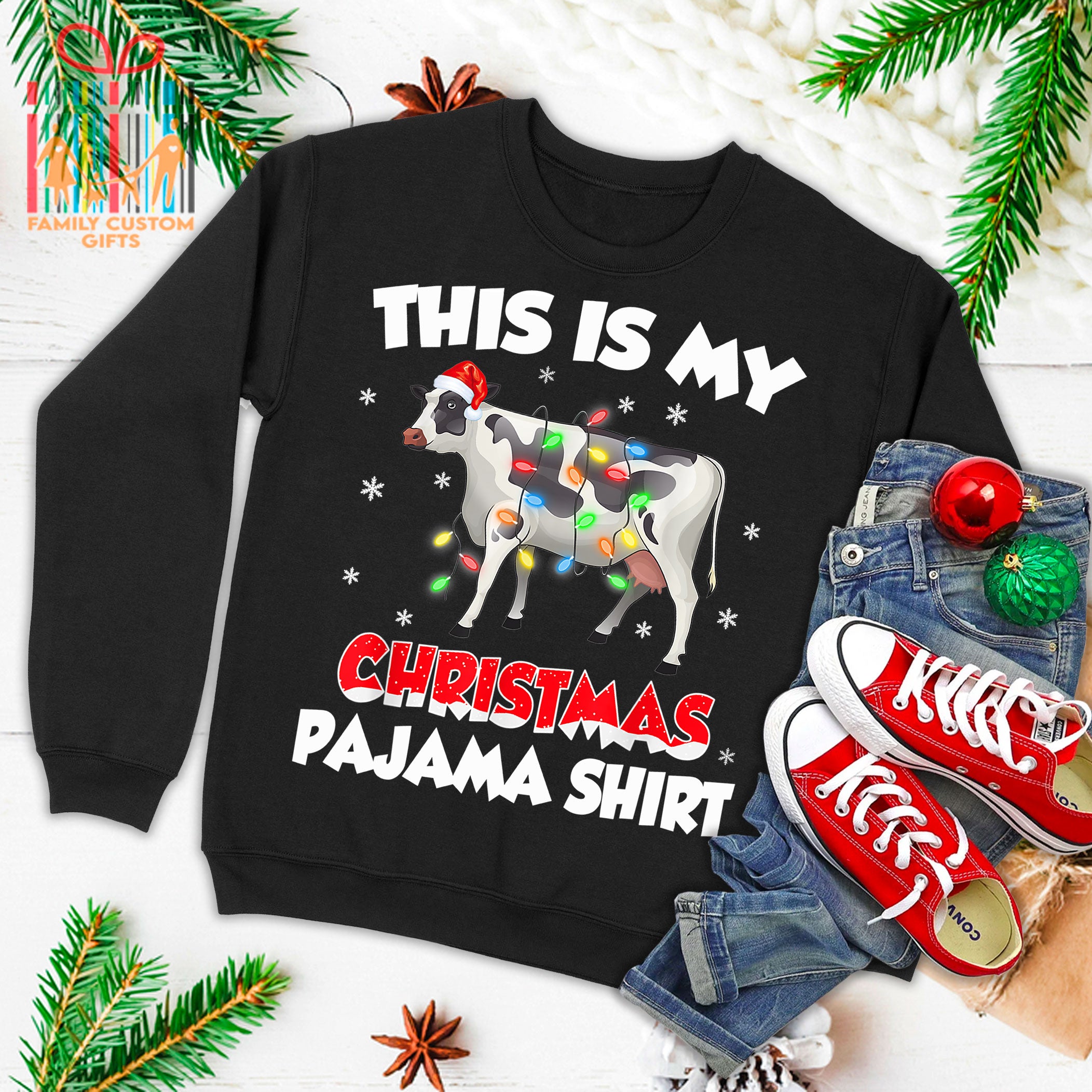 This Is My Christmas Pajama Shirt Cow Christmas Sweater Ugly Christmas Sweater T-Shirt