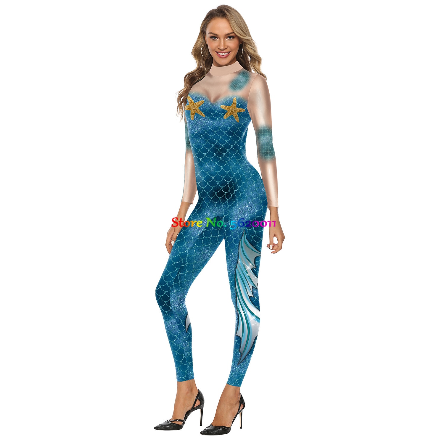 Animal Fish Scales 3D Printed Mermaid Halloween Cosplay Costumes Adult Women Girls Party Role Playing Dress Up Jumpsuit Outfit alx