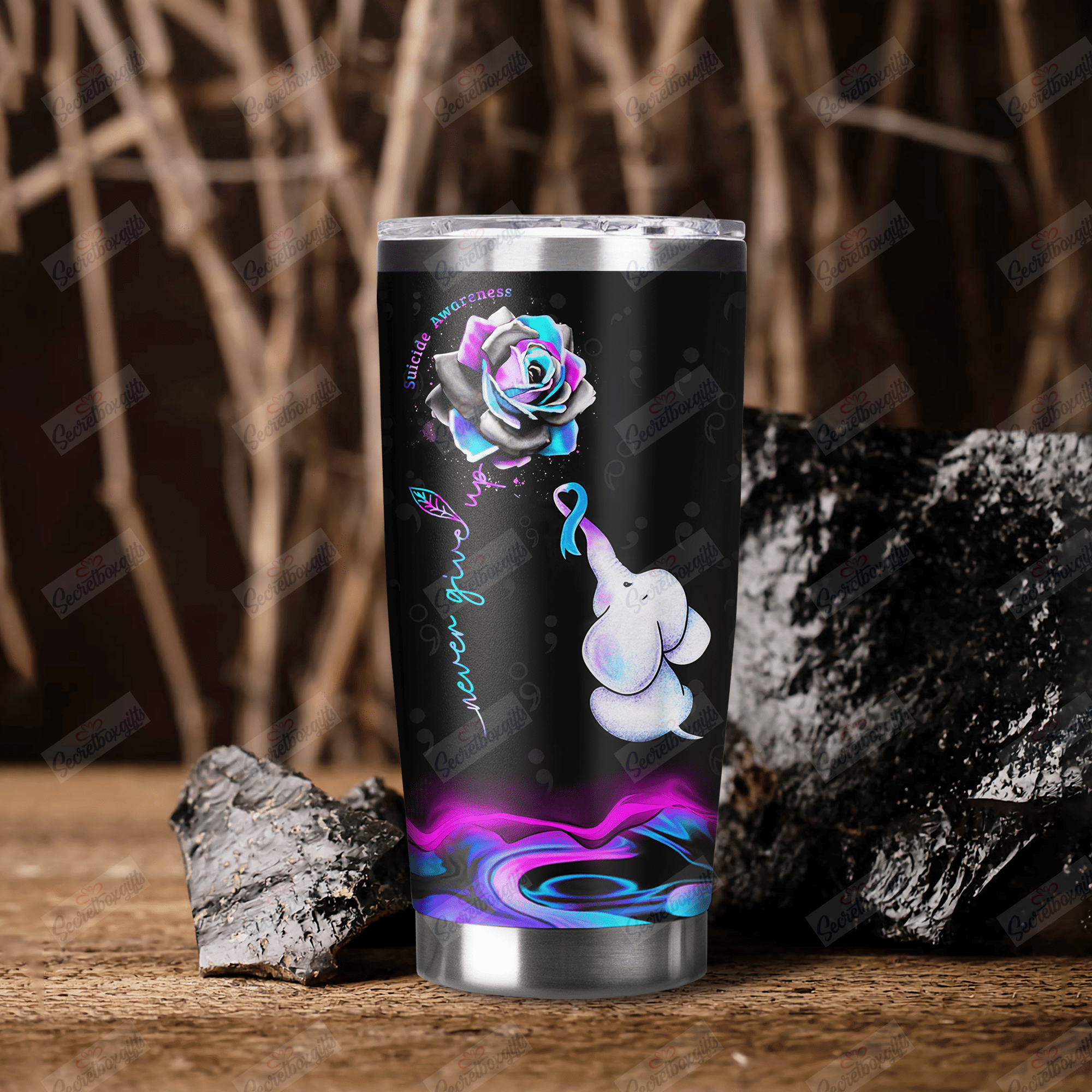 Personalized Never Give Up Elephant Th2710689Cl Stainless Steel Tumbler Travel Customize Name, Text, Number, Image