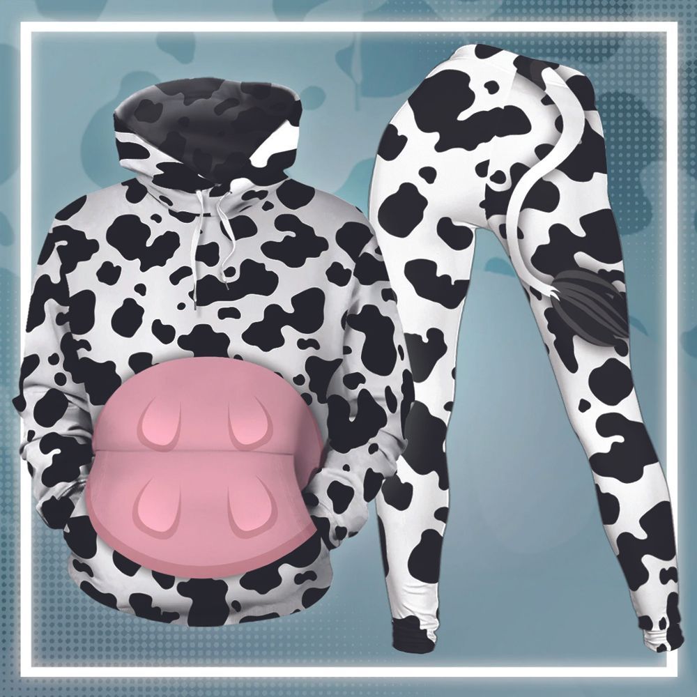 Cute Body Cow All 3D Printed Sublimation Leggings Hoodie Set Hooded Sweatshirt Comfy Yoga Pants Tummy Control DTC140191