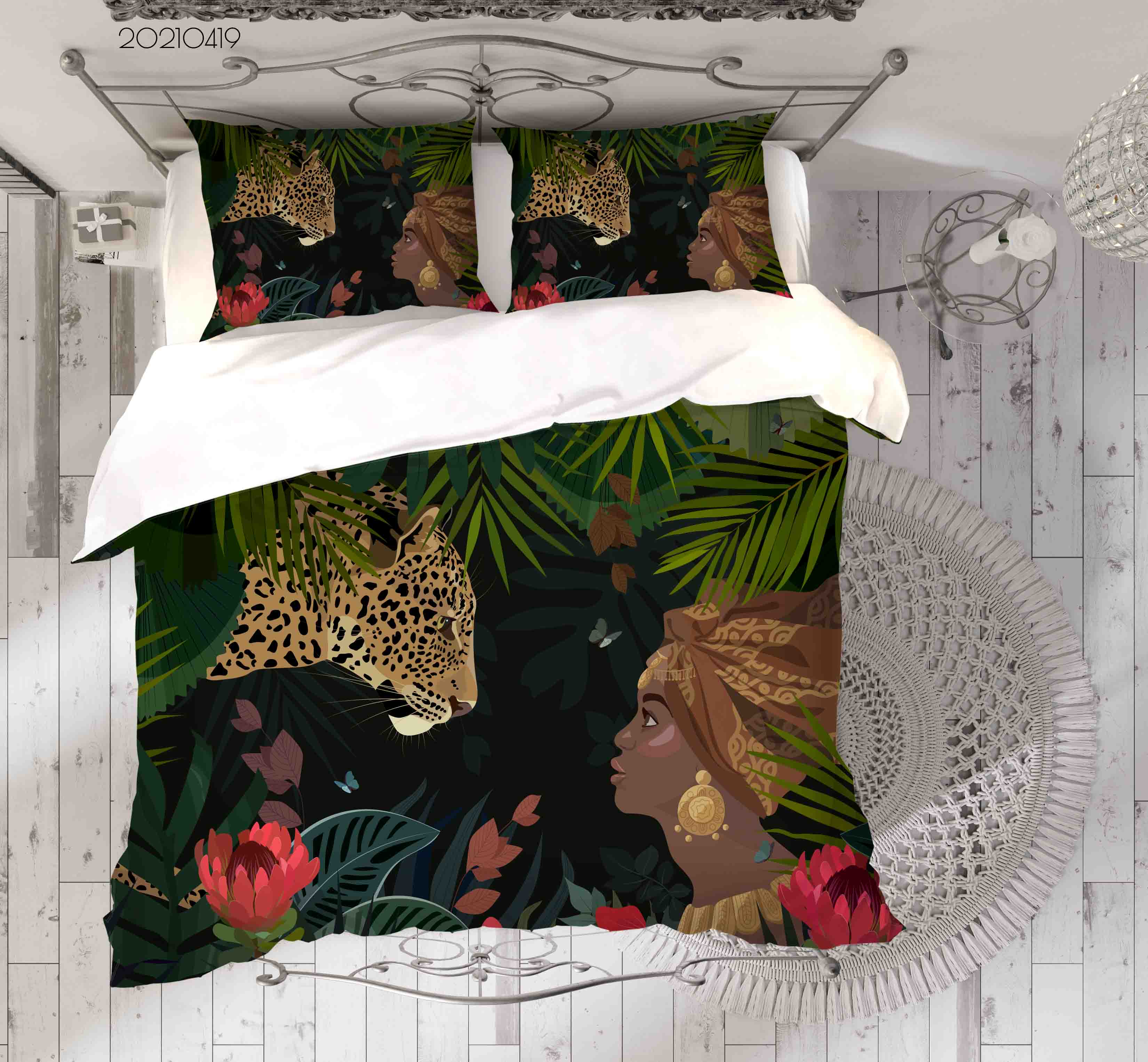 3D Tropical Floral Leaves Animal Leopard Quilt Cover Set Bedding Set Duvet Cover Pillowcases 107