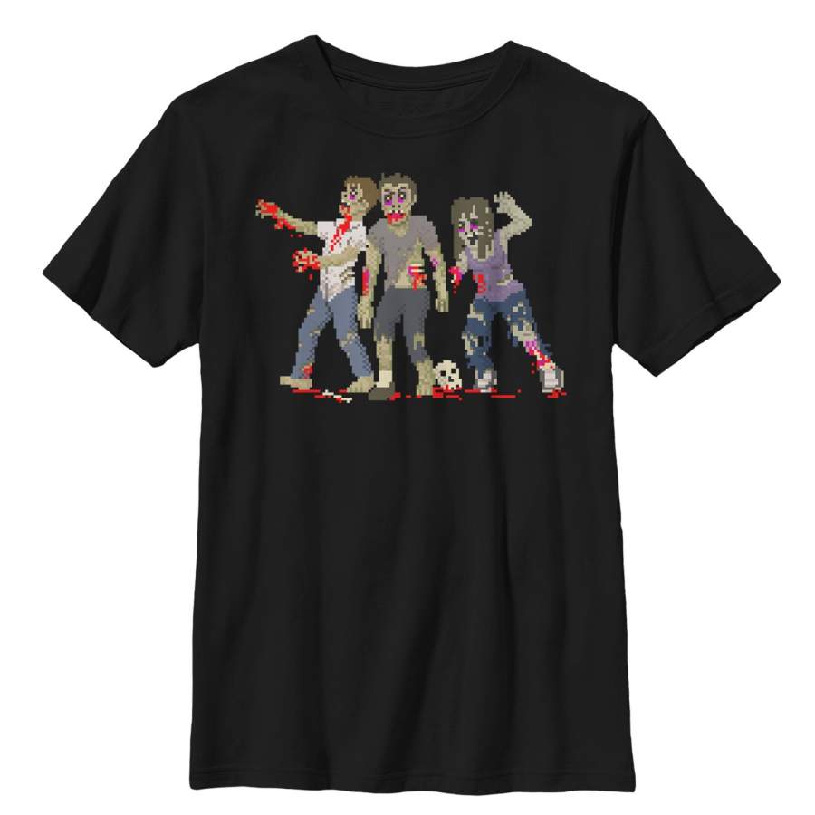 Lost Gods Boy’s Halloween Pixelated Zombie Attack  T Shirt Black