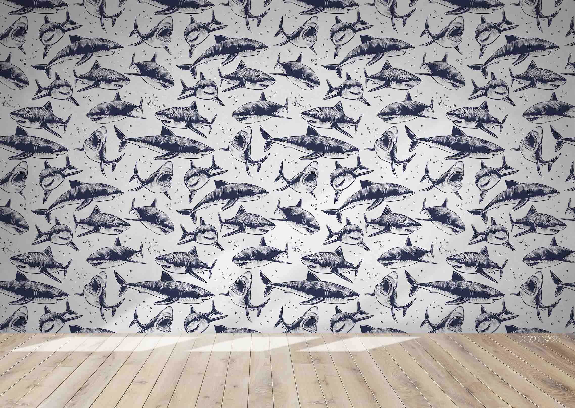 3D Hand Drawn Animal Shark Wall Mural Wallpaper Lqh 260