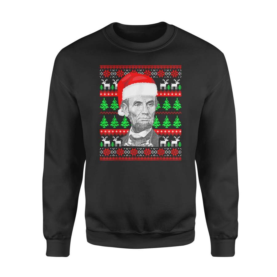 Abe Lincoln Wearing a Santa Claus Hat Ugly Christmas – Standard Fleece Sweatshirt