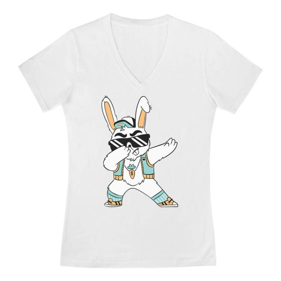 Dabbing Bunny V-Neck Fitted Women T-Shirt