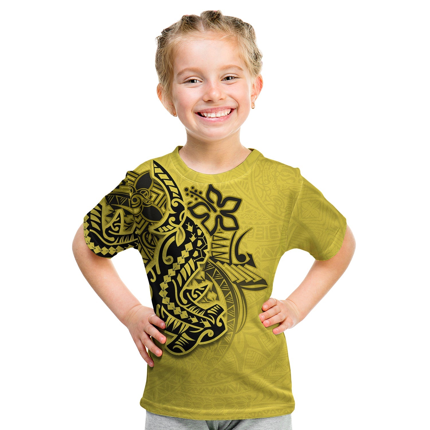 (Custom Personalised) Hammerhead Shark T Shirt Kid Polynesian Yellow Style Lt6