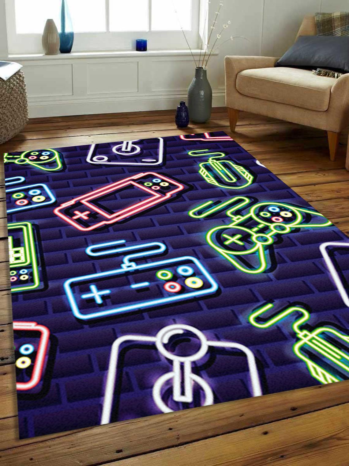 Neon Light Game Control Symbol Rectangle Rug