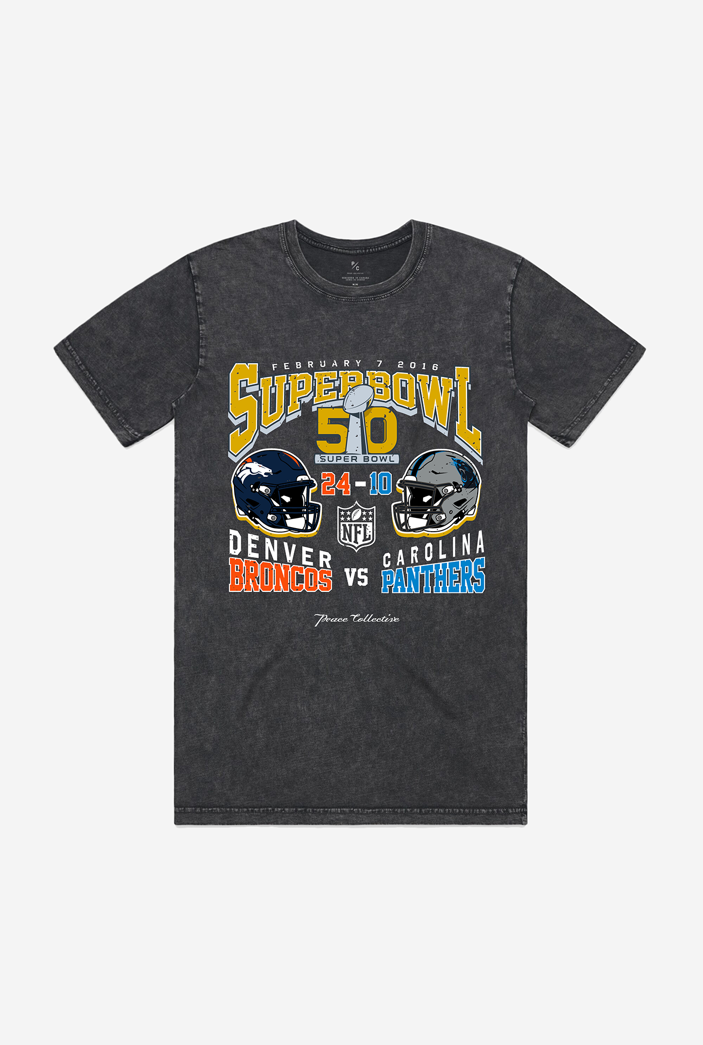 Super Bowl 50: Denver Broncos Vs Carolina Panthers Stonewashed T-Shirt – Black