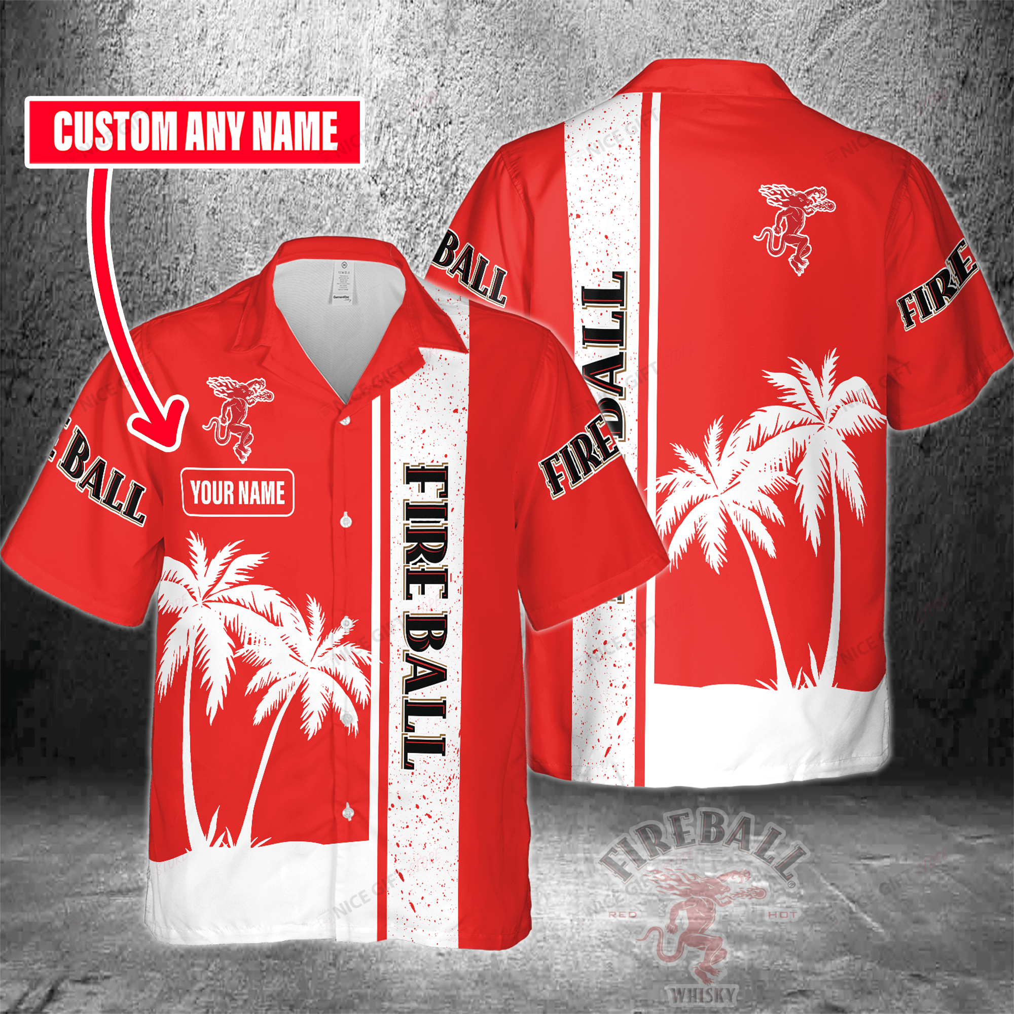 Fireball Cinnamon Whisky Custom Name Hawaiian Shirt 3Hs-B1D3