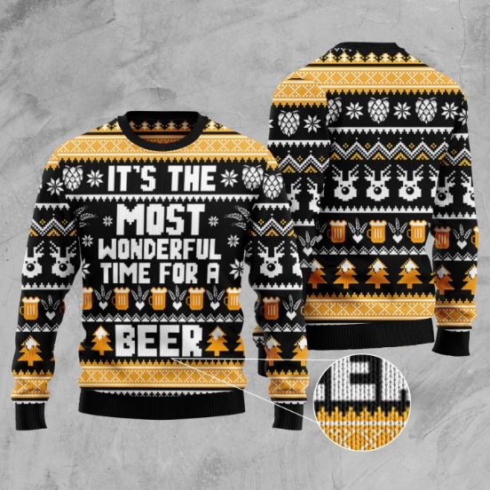 Wonderful Time For A Beer Ugly Christmas Wool Sweater