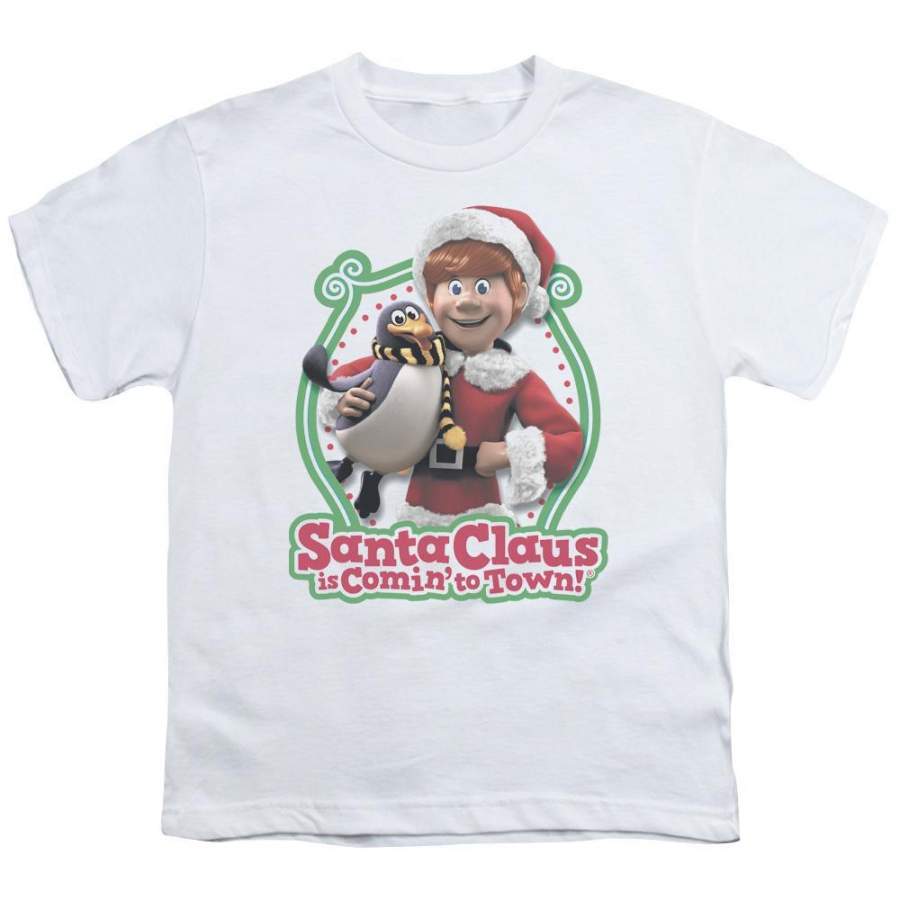 Santa Claus Is Comin to Town Penguin Youth T-Shirt (Ages 8-12)