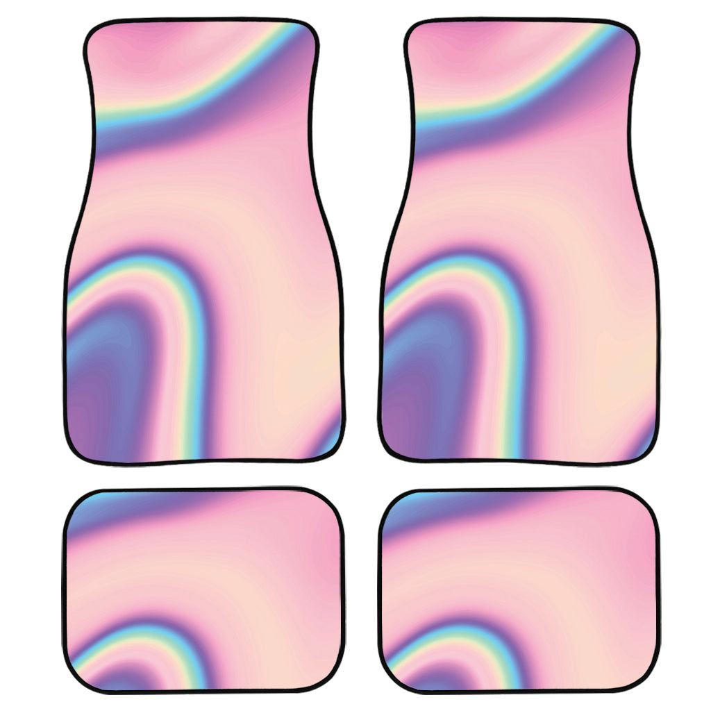 Pink And Teal Holographic Print Front And Back Car Floor Mats, Front Car Mat