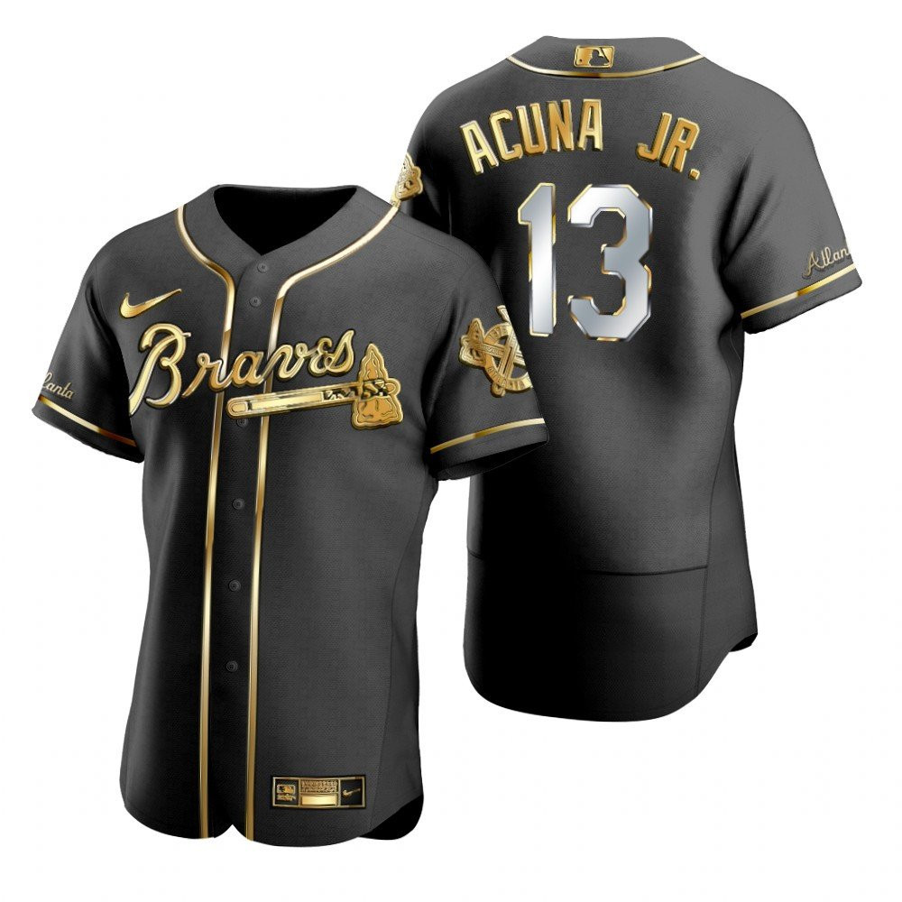 Atlanta Braves #13 Ronald Acuna Jr. MLB Golden Brandedition Black Jersey Gift For Braves Fans