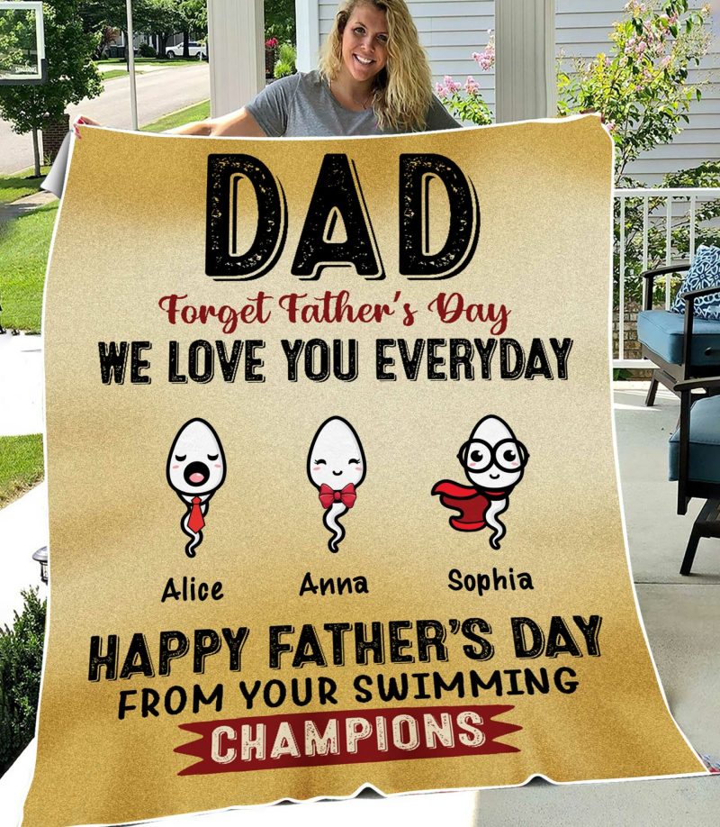 Happy Father’S Day From Your Swimming Champions Personalized Blanket, Best Gift For Father