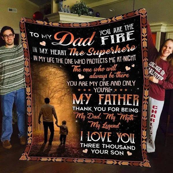 To My Dad You Are The Fire In My Heart Fleece Blanket Gift For Dad From Son To Dad Home Decor Bedding Couch Sofa Soft And Comfy Cozy