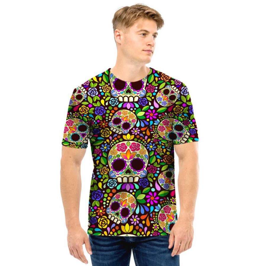 Sugar Skull Mexican Floral Men T Shirt