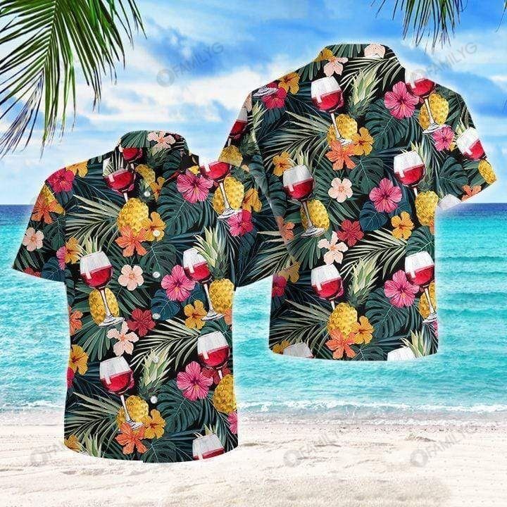 Wine Shirt – Red Wine Hibiscus Tropical Aloha Wine Hawaiian Shirt Summer Hawaiian For Men, Women, Couple