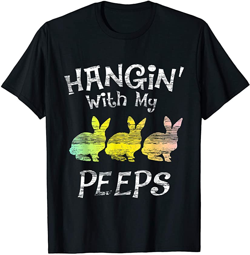 Three Bunnies Hangin’ With My Peeps Retro Rabbits Gift T-Shirt