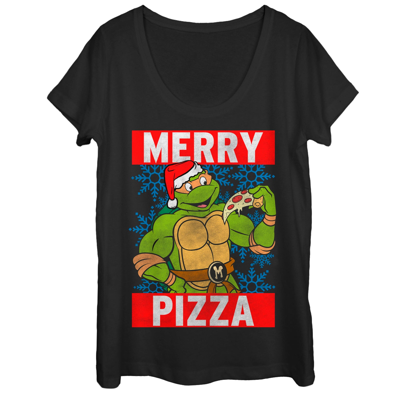 Teenage Mutant Ninja Turtles Women’S Christmas Merry Pizza  Scoop Neck