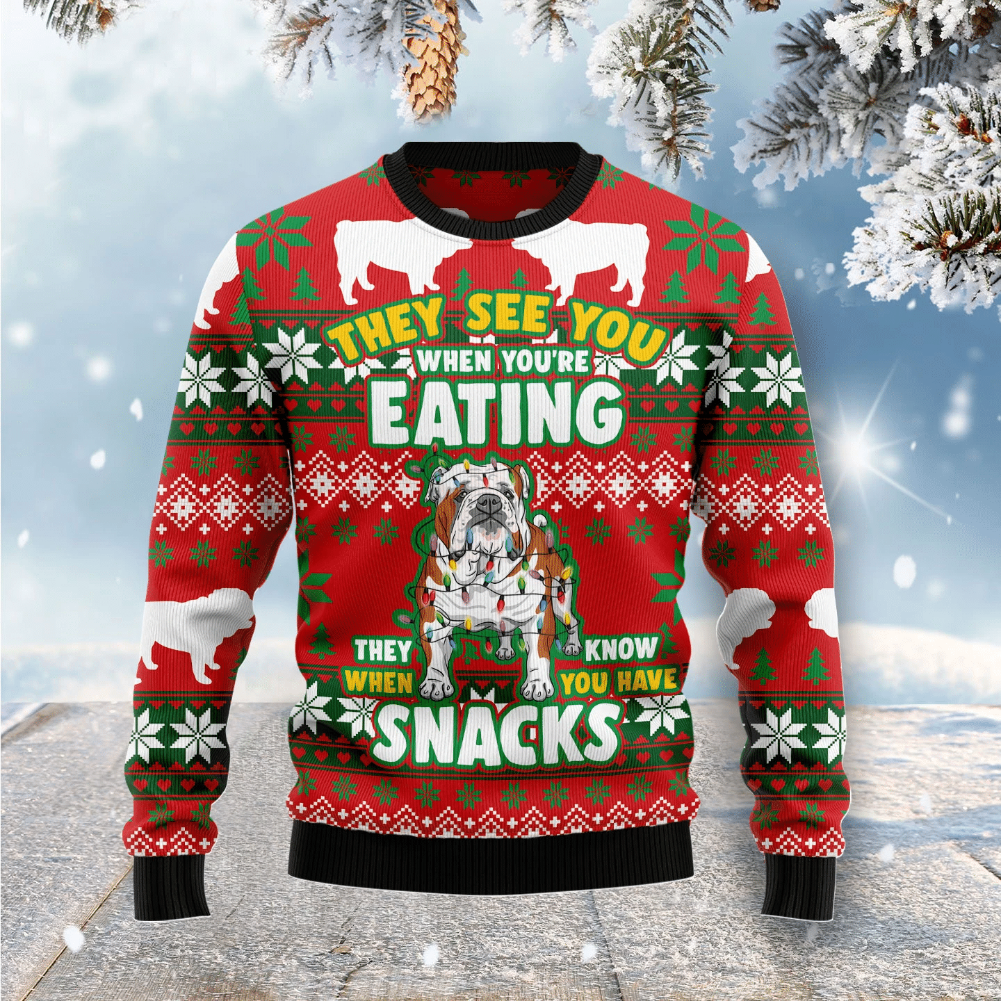 Bulldog Snacks Christmas Ugly Sweater