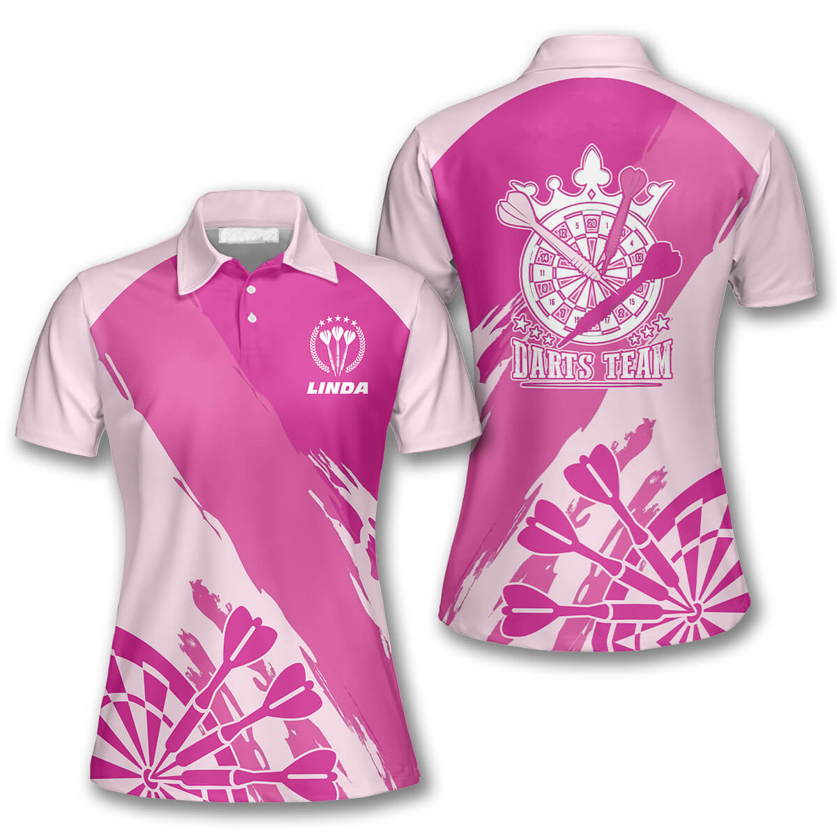 3D All Over Print Light Dark Pink Custom Darts Polo Shirts For Women