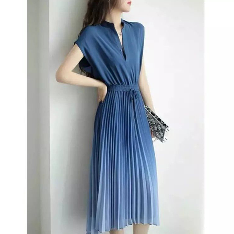 Summer Elegant Fashion Solid Gradient Chic Dress Women Short Sleeve V Neck Aesthetic Vestidos De Fiesta Sweet Sexy Robe Femme alx