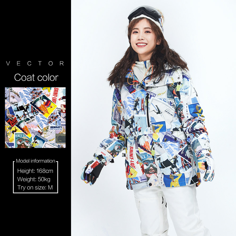 VECTOR Women’s Ski Jacket Winter Warm Printing Coat Windproof Waterproof Snowboard Wear Outdoor Sports Skiing Suit for Female alx