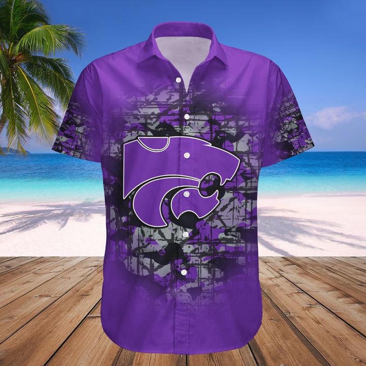 NCAA Kansas State Wildcats Custom Text Number Purple Silver Hawaiian Shirt V4 Aloha Shirt