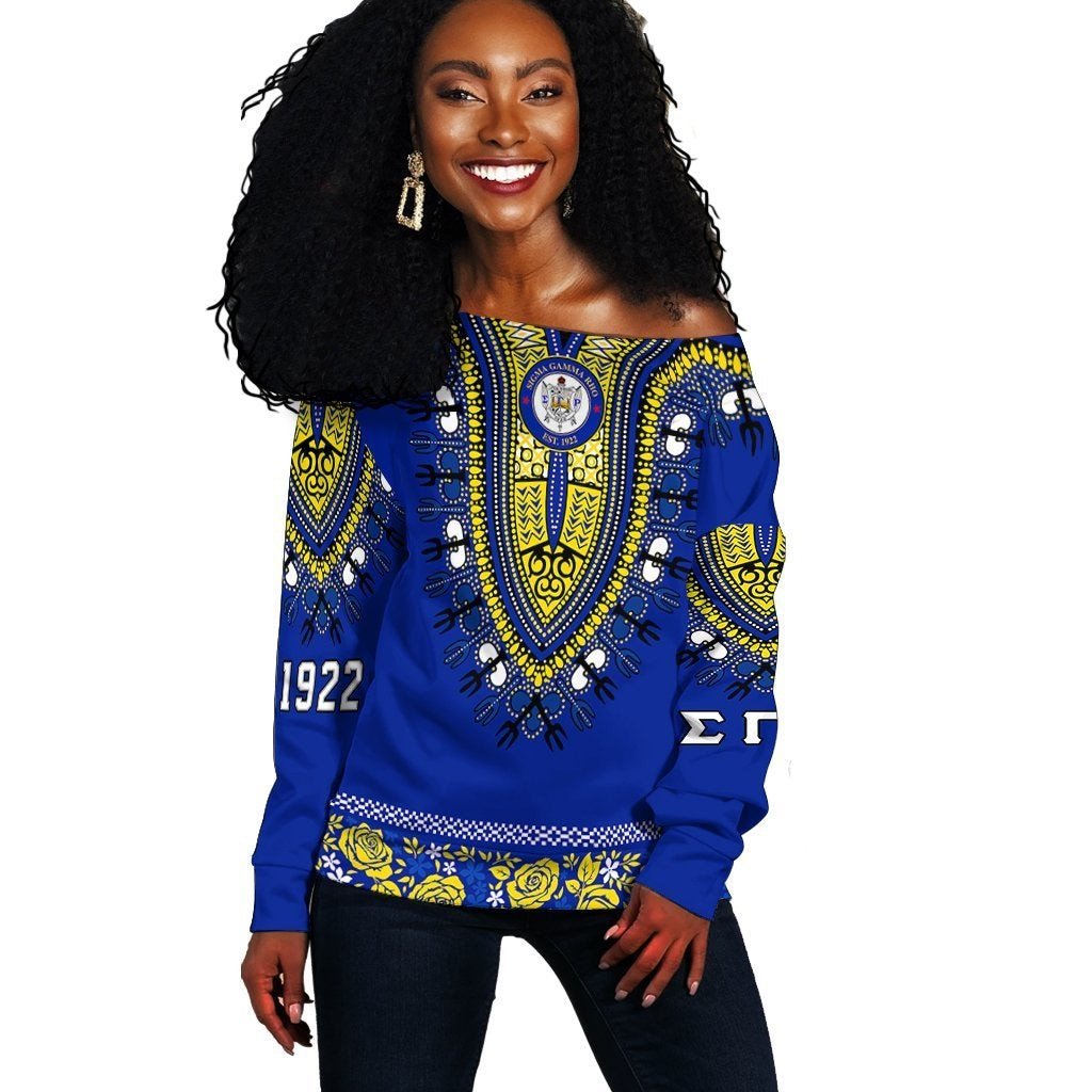 Sorority Sweatshirt – Sigma Gamma Rho Off Shoulder Sweater African Pattern