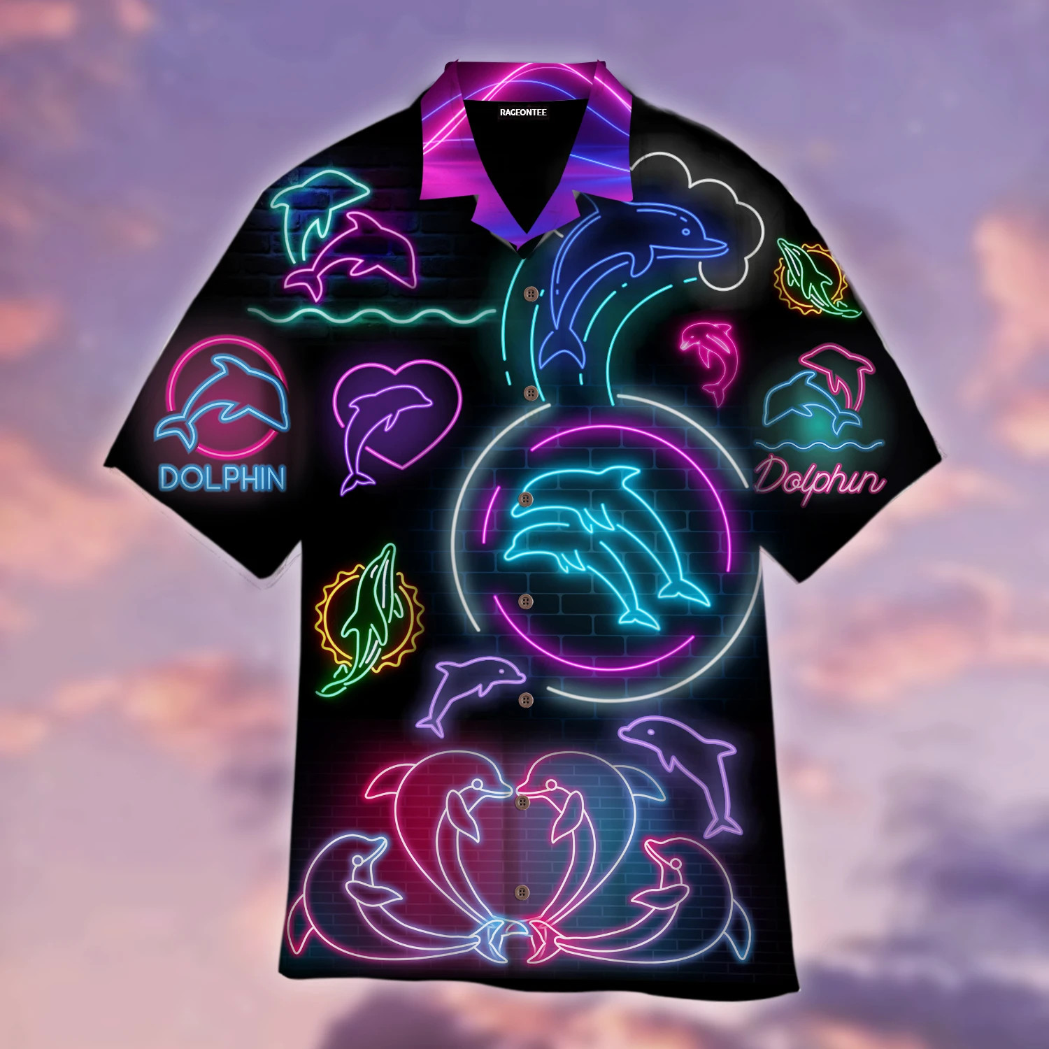 Neon Dolphin Hawaii Shirt Unisex Adult Ha103583