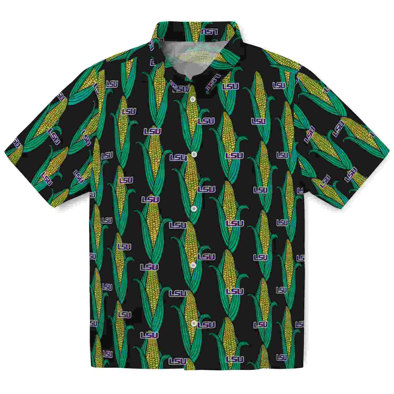 Lsu Tigers Corn Motifs Black Green Hawaiian Shirt