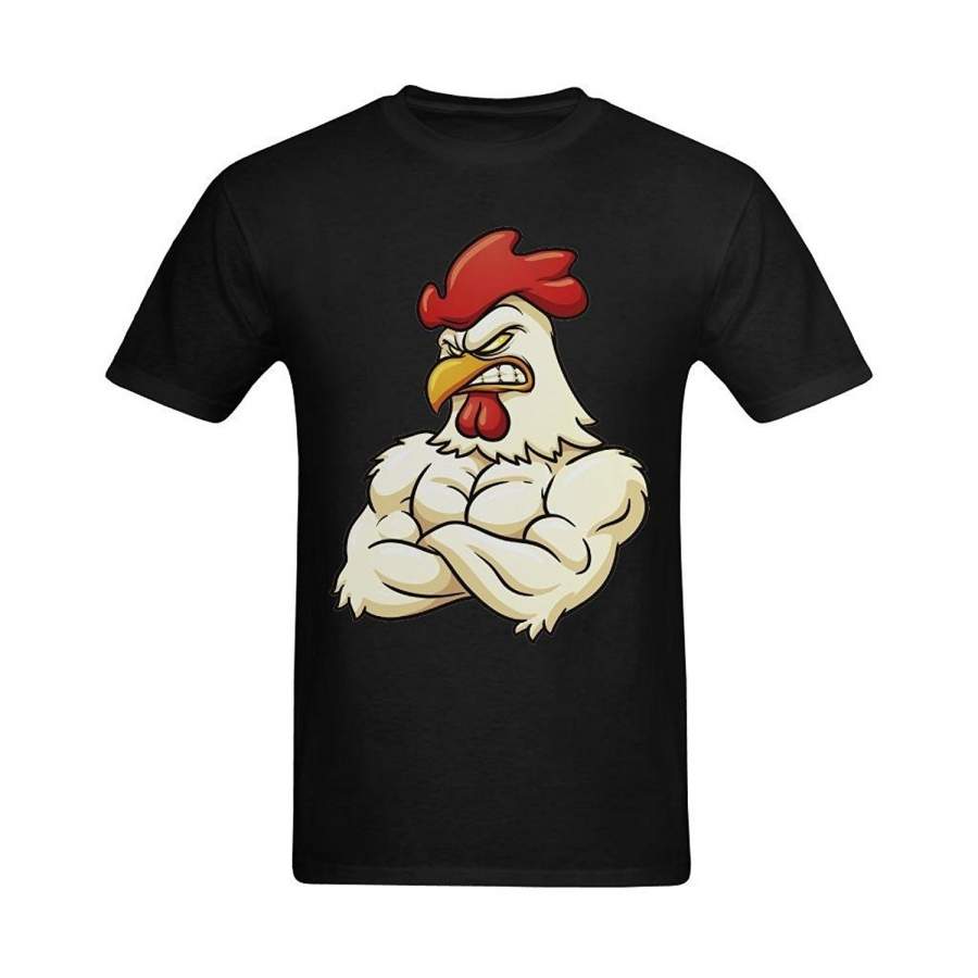 Men’s Angry Strong Cartoon Rooster T-Shirt Summer Style T-Shirt